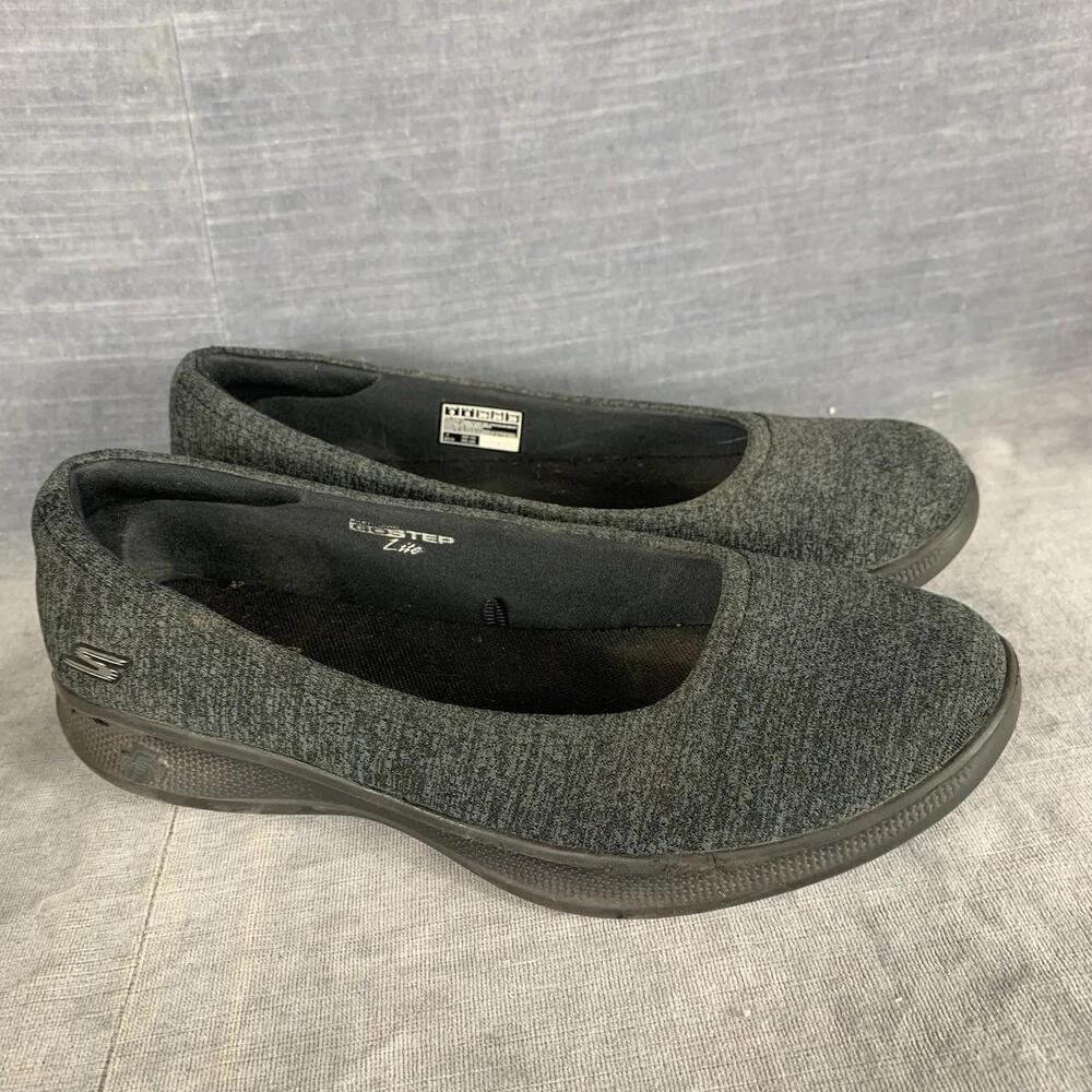 Skechers Womens Size 9 GO STEP Lite Evoke Black Gray Comfort Slip On Shoes 14479